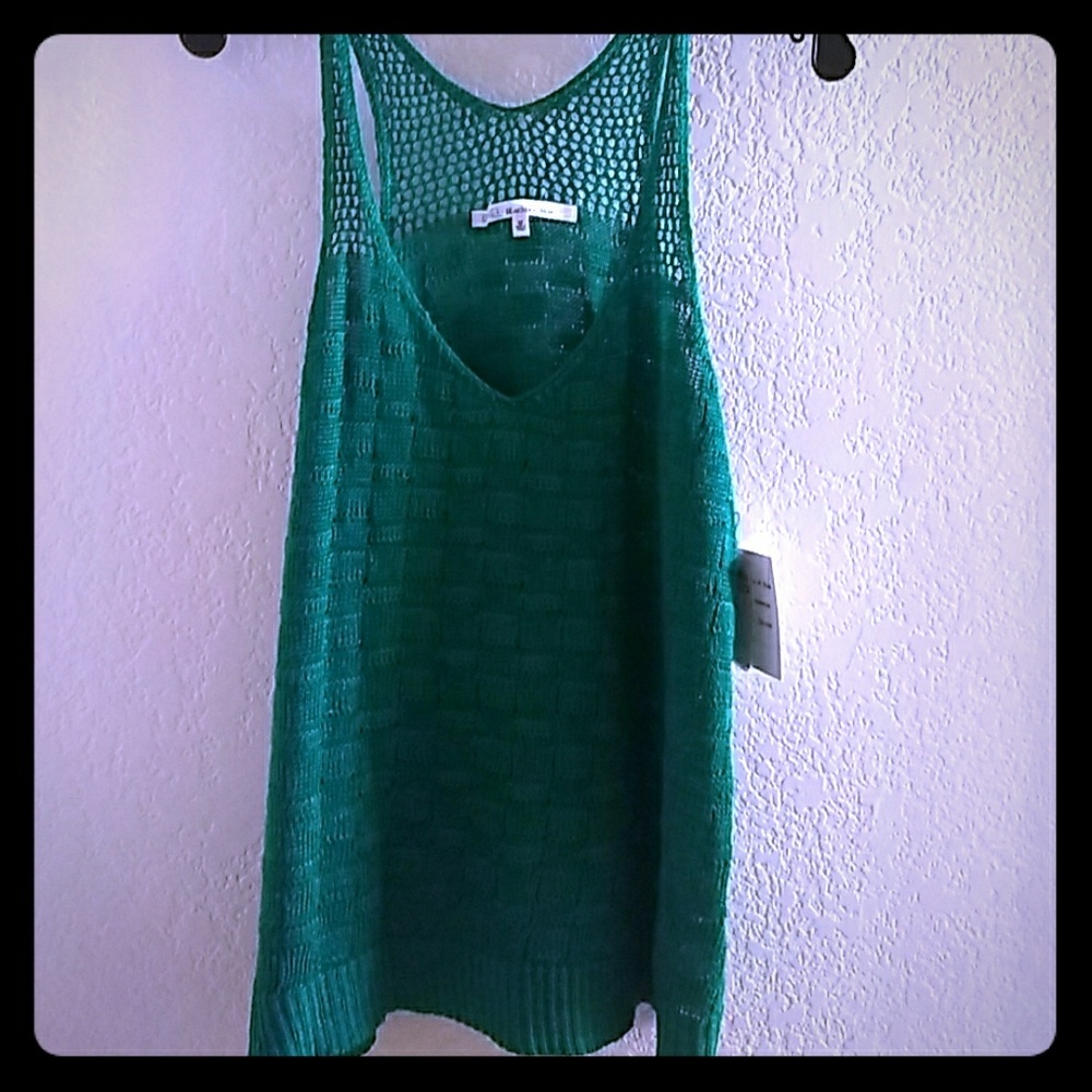 Rachel Roy Geeen Knit Crochet Top